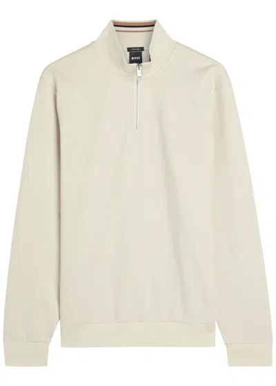 Hugo Boss Boss Stimmann Half-zip Cotton-blend Sweatshirt In Metallic
