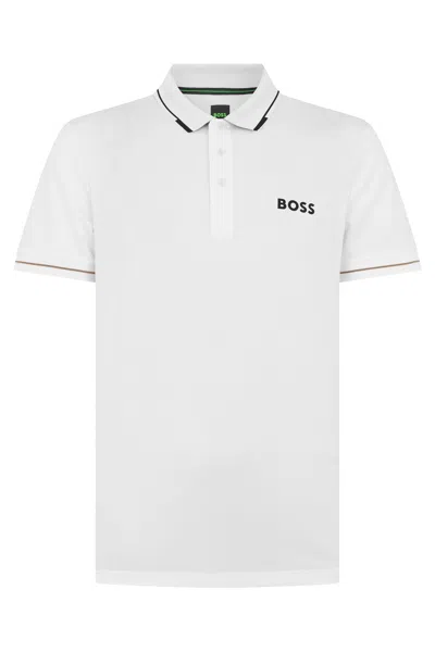 Hugo Boss Boss Stretch Cotton Piqué Elasticized Polo With Contrast Trim In White