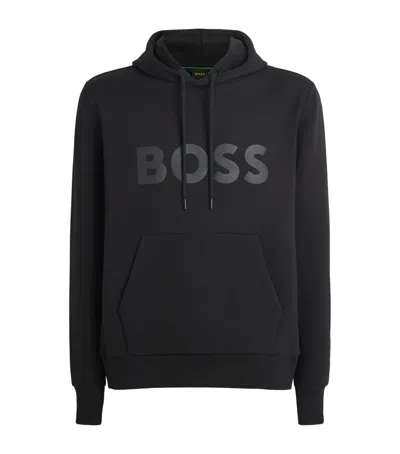 Hugo Boss Boss Stretch-cotton Logo Hoodie In Black