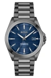Hugo Boss Men's Strike Quartz Basic Calendar Ionic Plated Grey Steel Watch 41mm In Blue