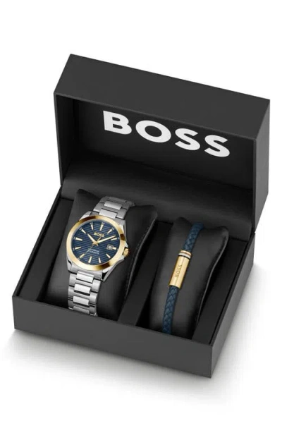 Hugo Boss Boss Strike Bracelet Watch & Leather Bracelet Set, 41mm In Multi