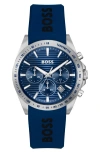 Hugo Boss Boss Strike Chronograph Silicone Strap Watch, 41mm In Blue