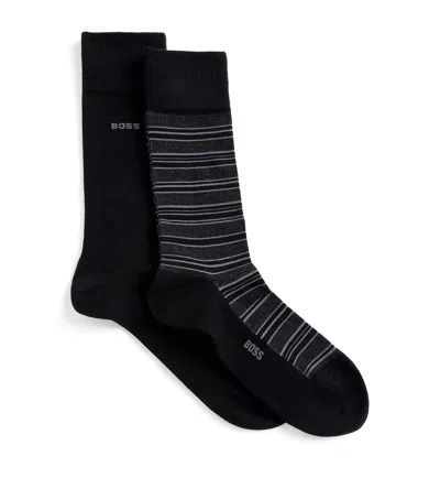 Hugo Boss Boss Stripe Mid-calf Socks In Black