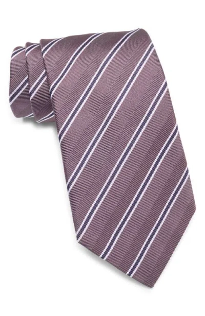 Hugo Boss Boss Stripe Silk Tie In Purple