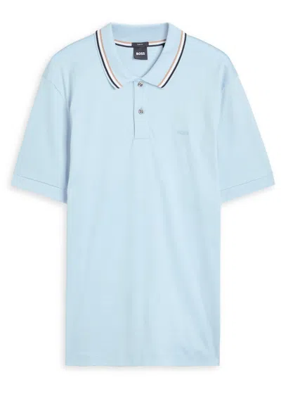 Hugo Boss Boss Stripe-trimmed Cotton Polo Shirt In Blue