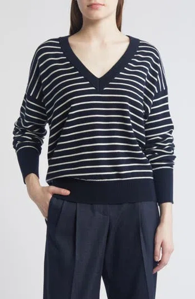 HUGO BOSS BOSS STRIPE WOOL & CASHMERE V-NECK SWEATER