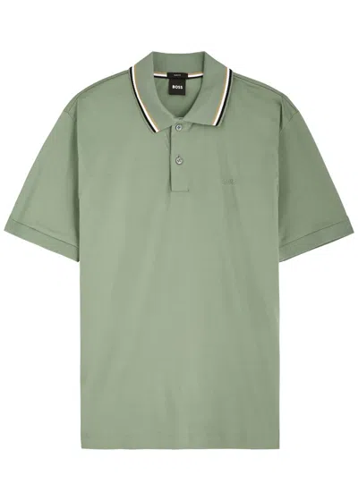 Hugo Boss Gray Bonded Polo In Light Green