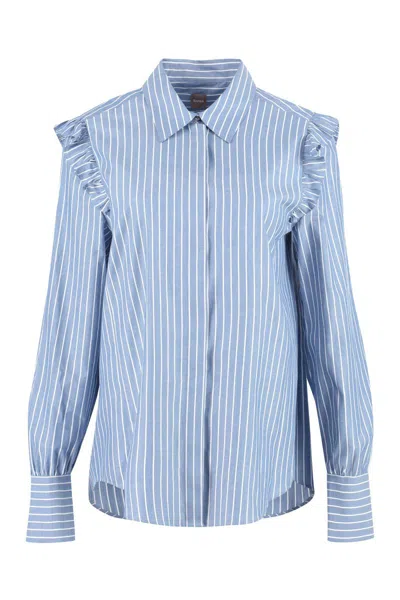 Hugo Boss Striped Cotton Shirt In Blue