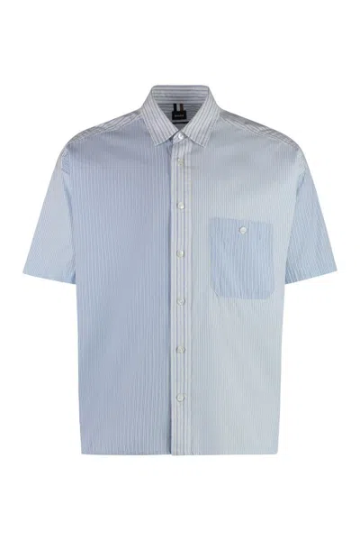 Hugo Boss Boss Patchwork Striped Cotton Shirt In Blue