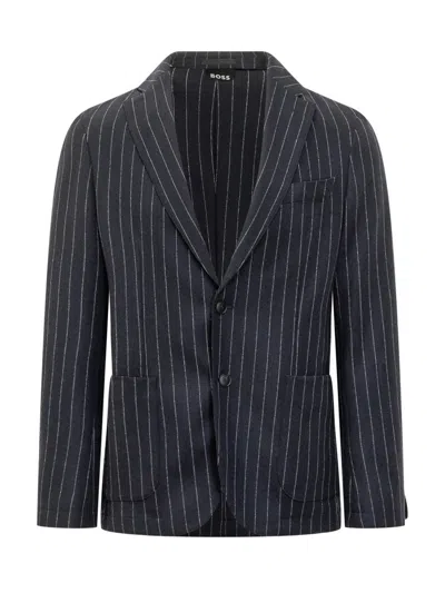 Hugo Boss Boss Striped Jacket With Revers Classic Boss In Blue