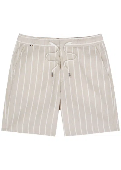 Hugo Boss Boss Striped Linen-blend Shorts In Beige