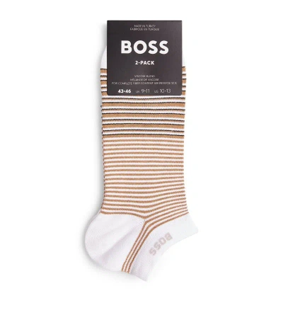 Hugo Boss Boss Striped Trainer Socks (pack Of 2) In White