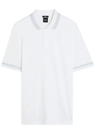 Hugo Boss Boss Striped Trims Cotton Polo Shirt In White
