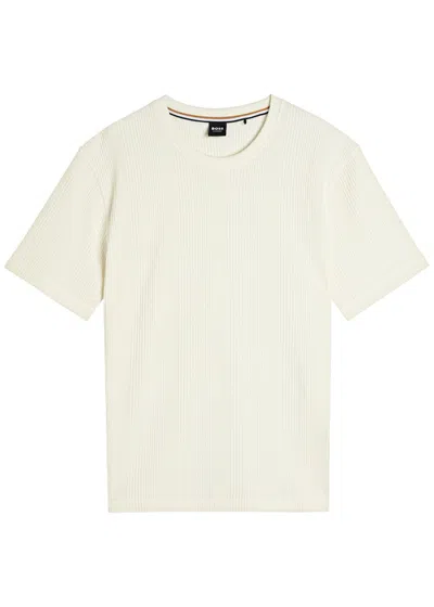 Hugo Boss Boss Structure Cotton-blend T-shirt In Neutral