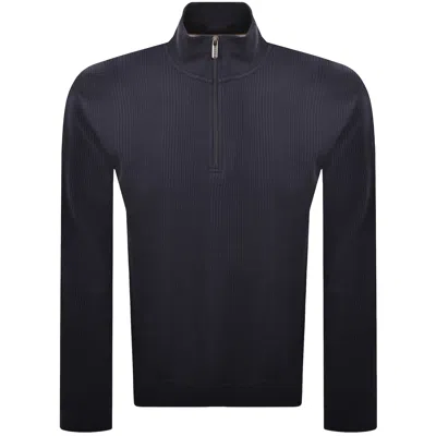 Hugo Boss Boss Structure Quarter Zip Sweatshirt Navy In Black