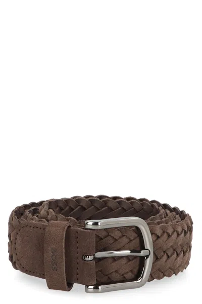 Hugo Boss Boss Suede Belt In Brown