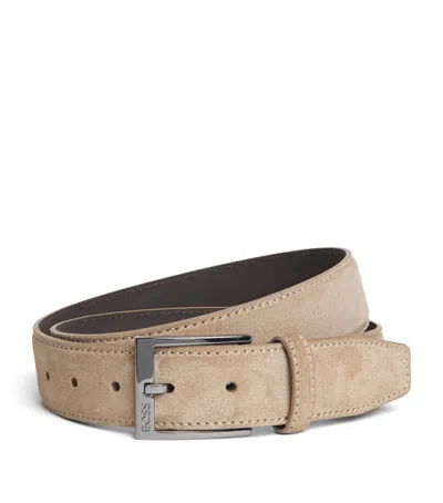 Hugo Boss Suede-finish Buckle-fastening Belt In Brown