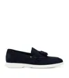 Hugo Boss Suede Slip-on Loafers With Tassel Trim In Blue