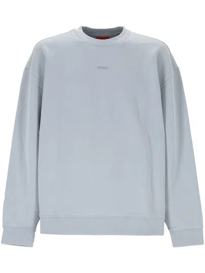 Hugo Boss Logo-embroidered Crew-neck Sweatshirt In Blue