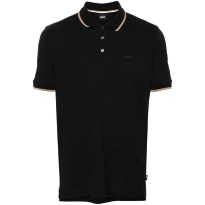 Hugo Boss Logo-embroidered Cotton Polo Shirt In Black