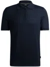 Hugo Boss Boss Trieste Linen Blend Zip Polo In Blue
