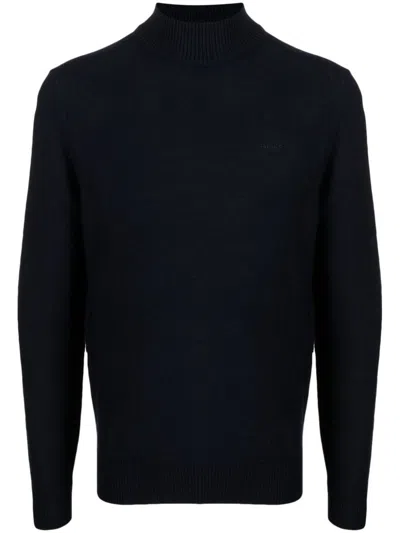 Hugo Boss Logo-embroidered High-neck Jumper In Blue