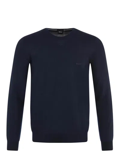 Hugo Boss Botto-l Dark Blue Crew Neck Sweater In Responsible Wool 50476364 401