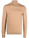 Hugo Boss Roll Neck Virgin Wool Jumper In Medium Beige