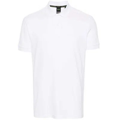 Hugo Boss Logo Print Cotton Polo Shirt In White