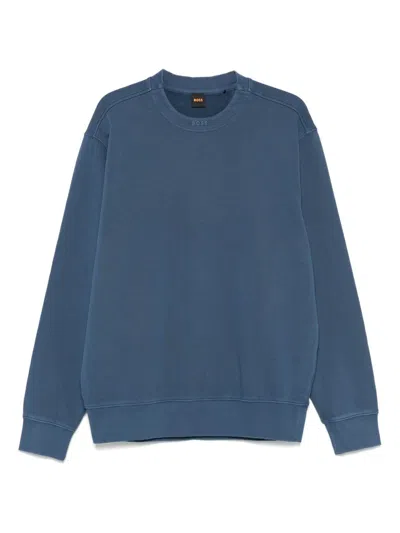 Hugo Boss Boss Sweatshirt With Embroidered Logo In Blue
