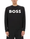 Hugo Boss Relaxed-fit Cotton-terry Sweatshirt With Rubber-print Logo In Black