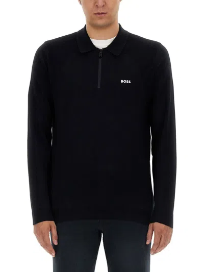 Hugo Boss Rubberised-logo Polo Shirt In Blue