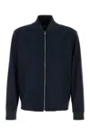 Hugo Boss Stretch Flannel Bomber Jacket With Ribbed Cuffs And Hem In Blue