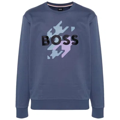 Hugo Boss Logo-embroidered Sweatshirt In Blue