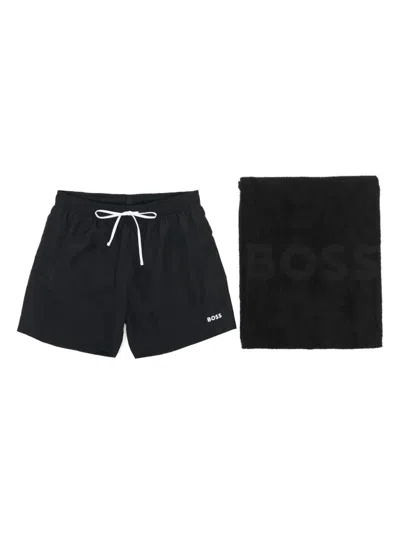 Hugo Boss Boss Swim Shorts And Terry Beach Towel Set In Black