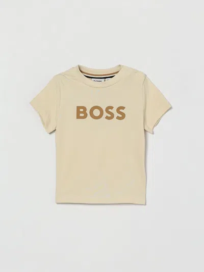 Hugo Boss Babies' Boss Cotton Crew Neck T-shirt With Logo In Neutral