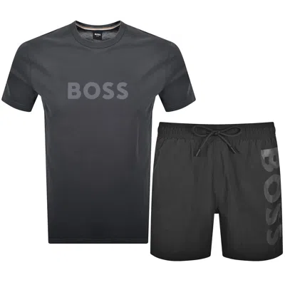 Hugo Boss Boss T Shirt And Swim Shorts Set In Black