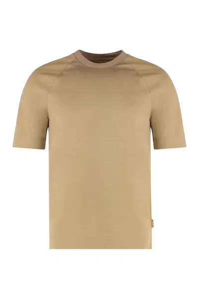 Hugo Boss Boss T-shirt Crew Neck In Technical Fabric In Brown