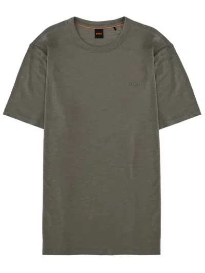 Hugo Boss Cotton-jersey T-shirt With Patterned Collar In Green