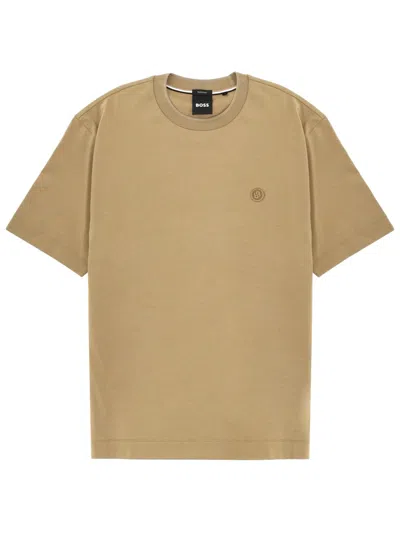 Hugo Boss Boss Men T-shirt With Logo In Brown