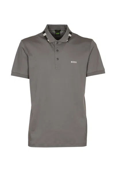 Hugo Boss Short Sleeve Cotton Polo Shirt In Medium Grey
