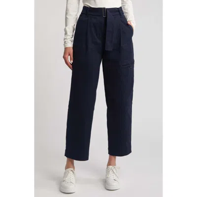 Hugo Boss Boss Takane Belted High Waist Crop Pants In Sky Captain