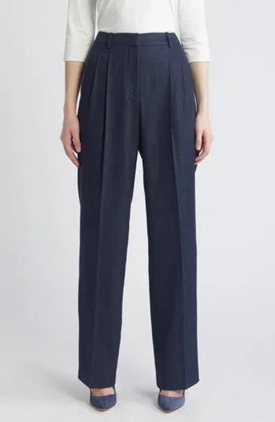 Hugo Boss Boss Taleco Pleated Wide Leg Trousers In Blue