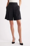 Hugo Boss Boss Taleda Belted High Waist Virgin Wool Shorts In Black