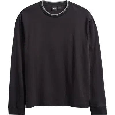 Hugo Boss Boss Basic Cotton Crew Neck Knit Top In Black