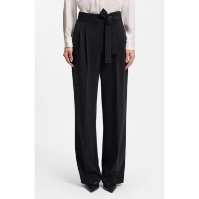 Hugo Boss Boss Tapiana Pleated Tie Waist Straight Leg Pants In Black