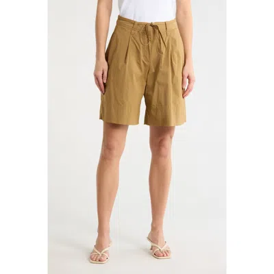 Hugo Boss Boss Tara Belted Stretch Cotton Shorts In Brown
