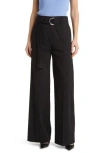 Hugo Boss Boss Tasena Belted Linen Blend Wide Leg Pants In Black