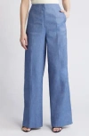 Hugo Boss Boss Tasena Hollywood Waist Linen & Cotton Wide Leg Pants In Light/pastel Blue