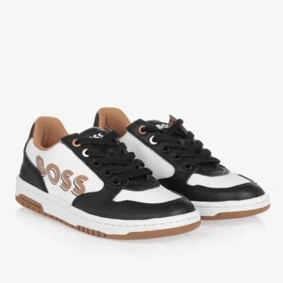 Hugo Boss Boss Teen Boys Black & White Leather Lace-up Trainers